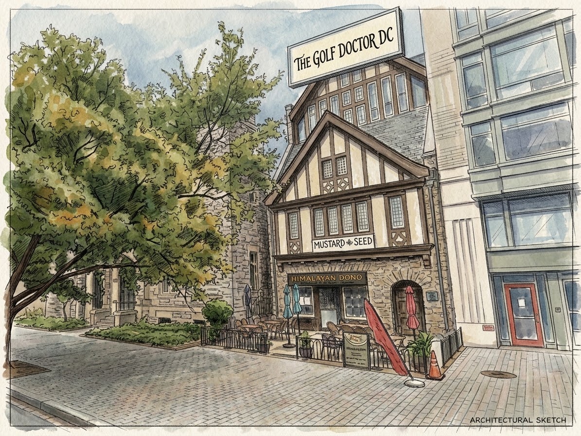 Architectural sketch of The Golf Doctor DC storefront on K Street